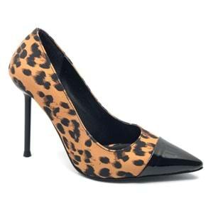 Feles İnce Topuklu Leopar Desenli Stiletto Kadın Ayakkabı