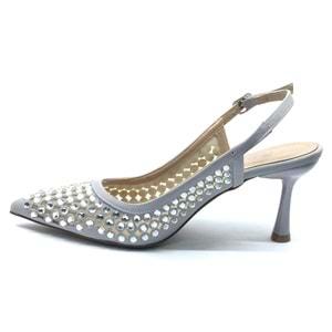 Feles Arkası Açık Zümrüt Taş Detaylı Stiletto Kadın Ayakkabı