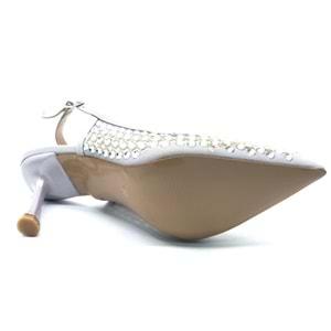 Feles Arkası Açık Zümrüt Taş Detaylı Stiletto Kadın Ayakkabı