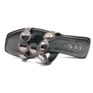 Feles İnce Taban Taş Detaylı Kadın Terlik