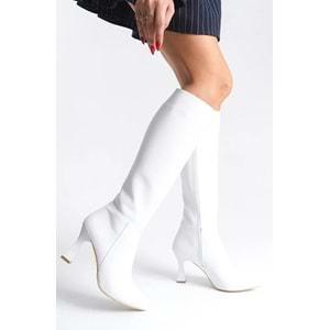 Feles Diz Altı Topuklu Sivri Burun Kadın Çizme