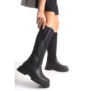 Feles Binici Düz Taban Streç Çift Fermuarlı Kadın Çizme