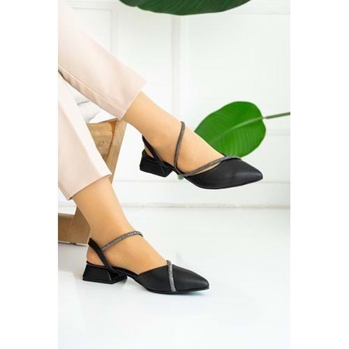 Kocamanlar Kısa Topuk Şerit Taş Detaylı Kadın Topuklu Ayakkabı