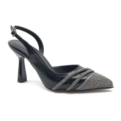 Feles Şerit Taşlı Stiletto Abiye Kadın Topuklu Ayakkabı