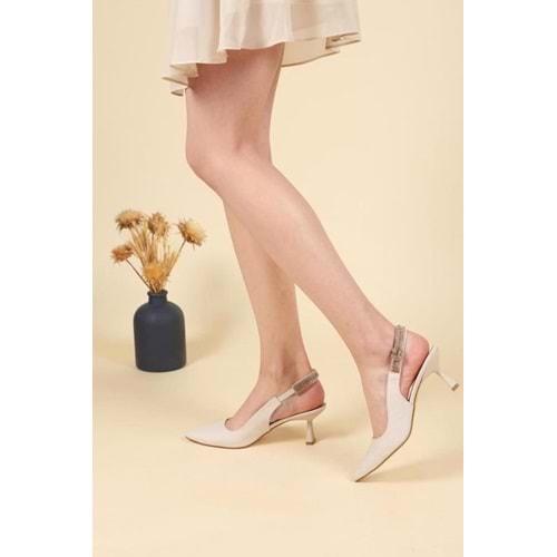 Feles 92-113 Arkası Düğüm Şerit Taşlı Kadın Topuklu Ayakkabı