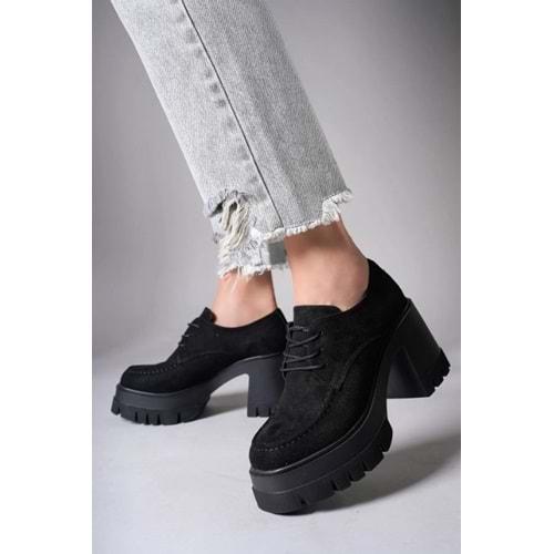 Feles Loafer Bağcıklı Klasik Ayakkabı Kadın Topuklu Ayakkabı