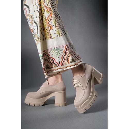 Feles Loafer Bağcıklı Klasik Ayakkabı Kadın Topuklu Ayakkabı