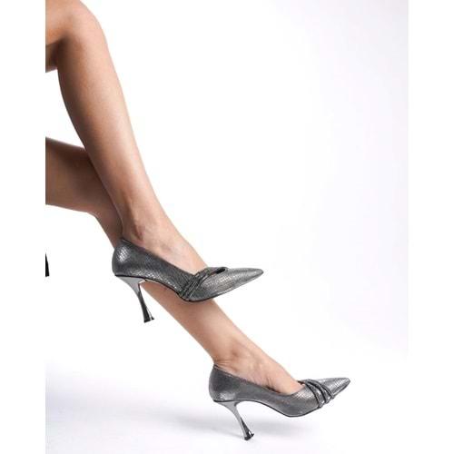 Feles Üç Şerit Taş Detaylı Saten Stiletto Abiye Kadın Topuklu Ayakkabı