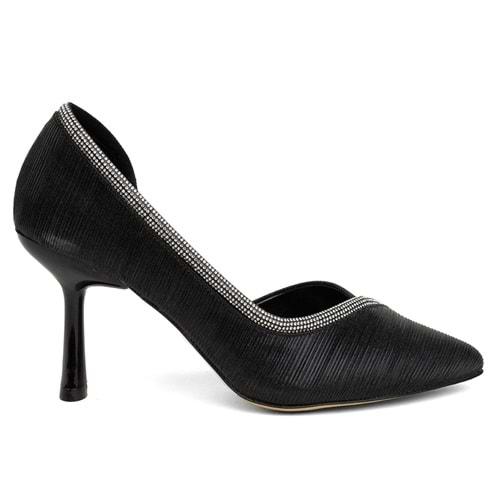 Feles Kadeh Topuk Saten Şerit Taşlı Stiletto Kadın Topuklu Ayakkabı