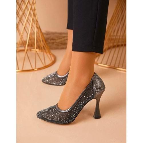 Feles Taş Dantel Detaylı Sindirella Ayakkabısı Kadın Stiletto Topuklu Ayakkabı