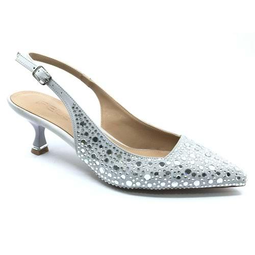 Feles Şeker Topuk Taş Detaylı Arkası Açık Stiletto Kadın Topuklu Ayakkabı