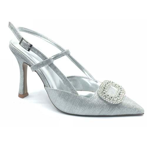 Feles Taş Toka Detaylı Arkası Açık Stiletto Kadın Topuklu Ayakkabı