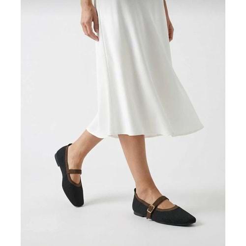 Feles Kemer Toka Triko Küt Burun Kadın Babet Ayakkabı