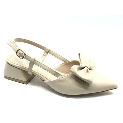 Mehtap Arkası Açık Fiyonk Detaylı Klasik Kadın Topuklu Ayakkabı